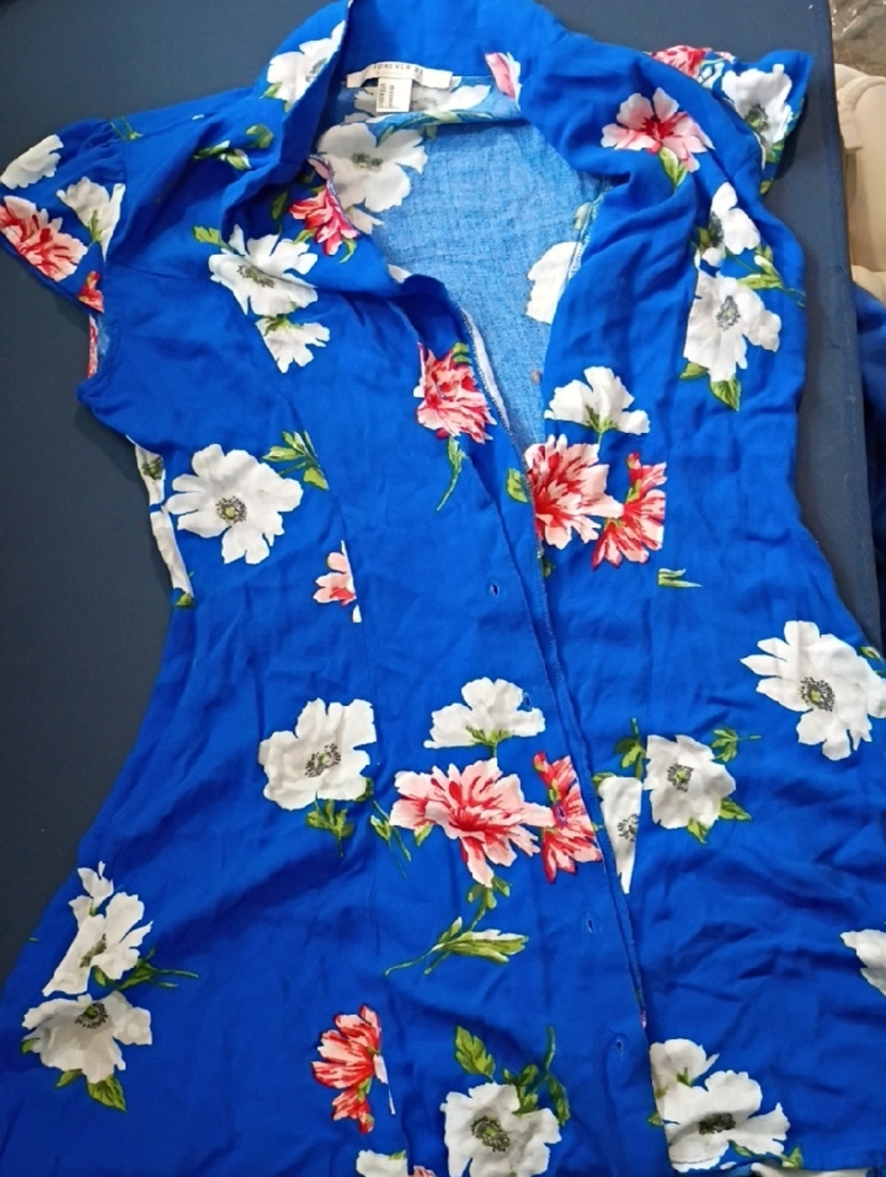 Forever 21 Blue Floral Button-Front Tunic